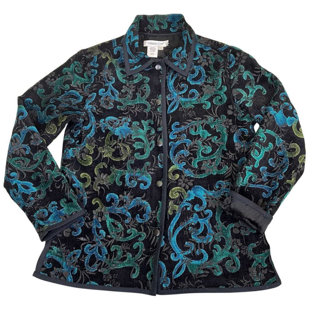 Coldwater Creek Sz XS Pet Brocade Reversible Tapestry Jacket Blazer Green Black - Picture 6 of 16